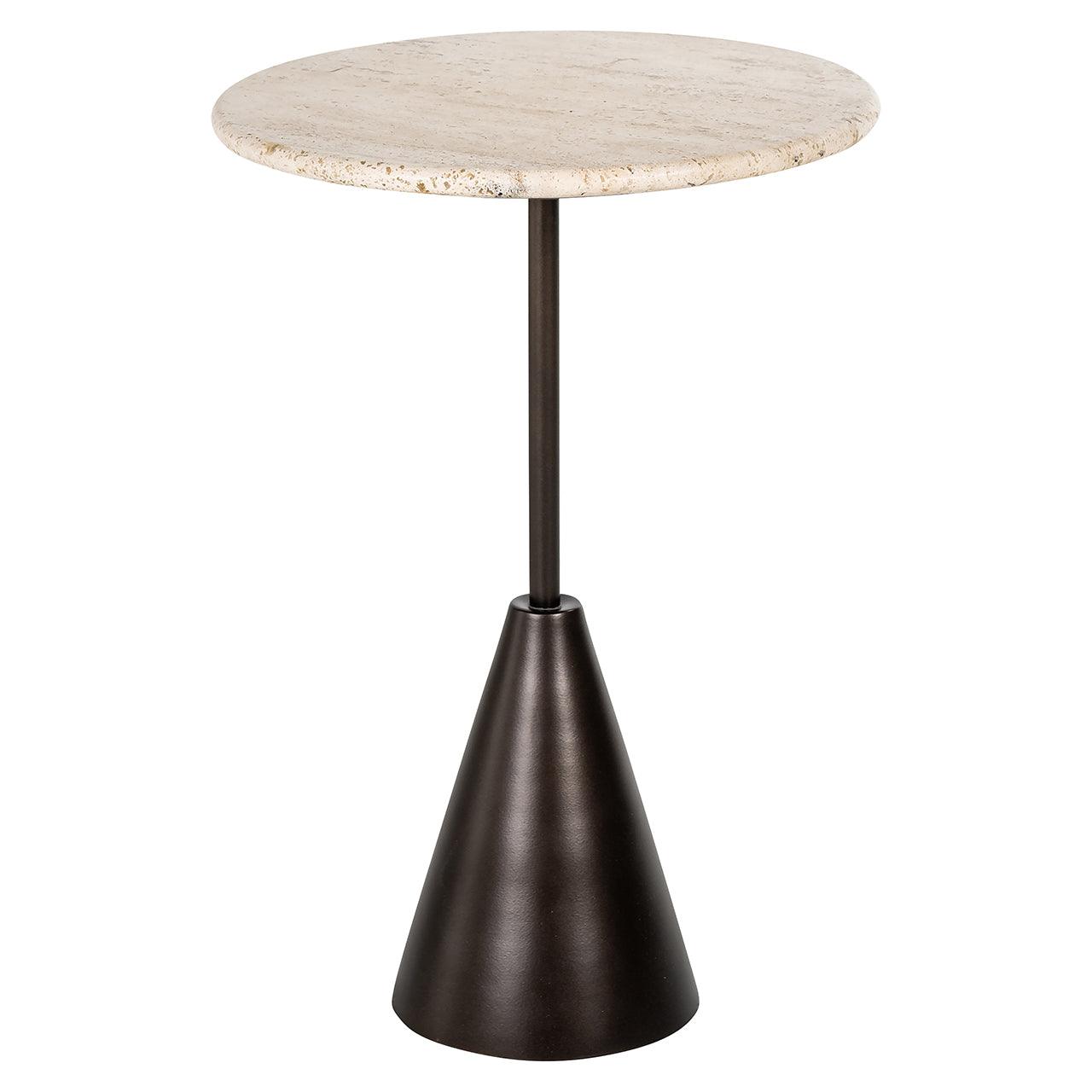 Avalon Round Side Table with Travertine Top & Bronze Base by Richmond Interiors - Maison Rêves UK