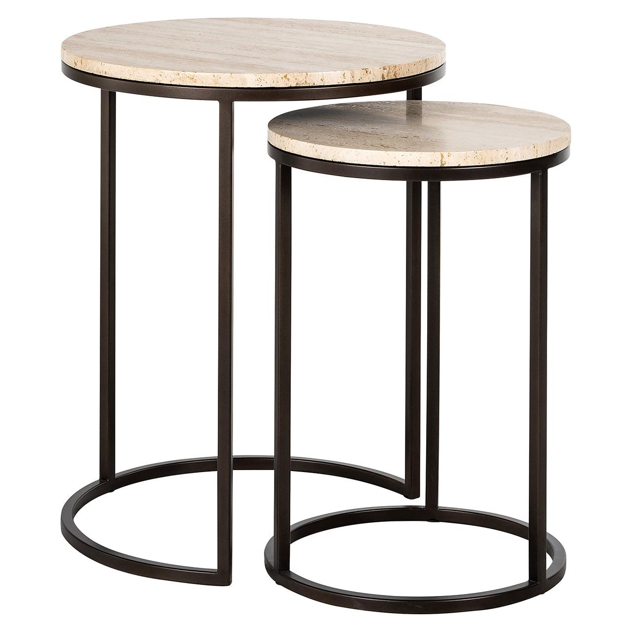 Avalon Set of 2 Side Tables with Travertine Top & Bronze Base by Richmond Interiors - Maison Rêves UK