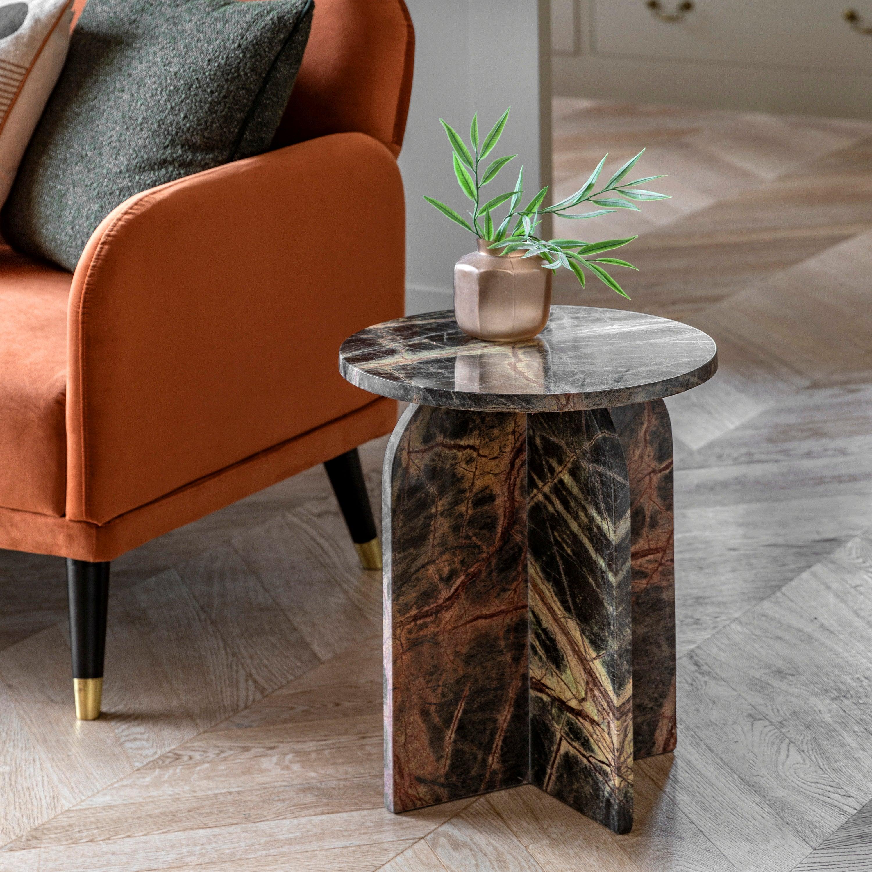 Azure Side Table Ember Marble - Maison Rêves UK