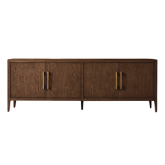 Bayeux 4-Door Brushed Brown Solid Oak Sideboard with Brass Handles - Maison Rêves UK