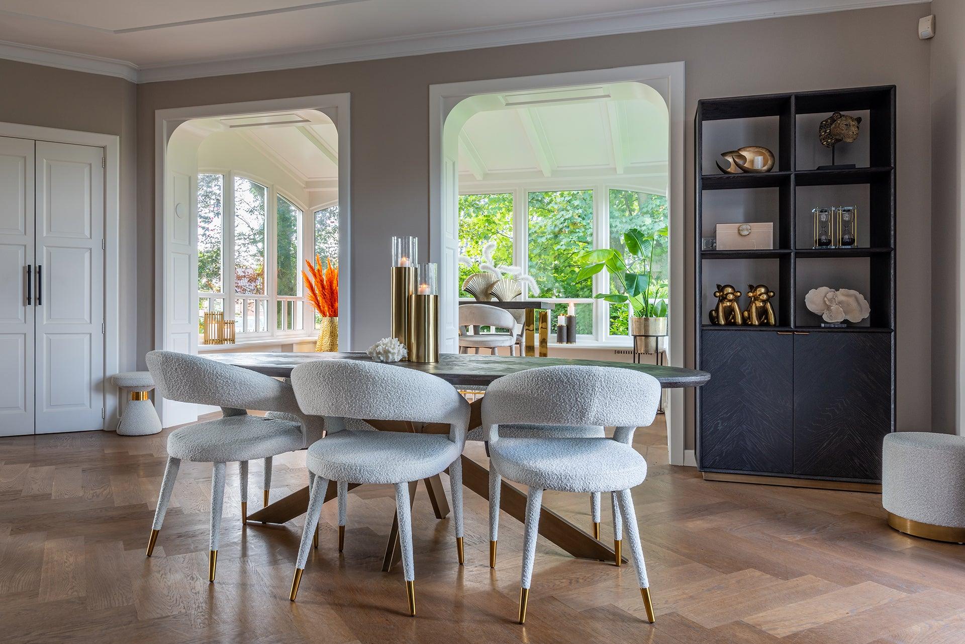 Blackbone Black Rustic Oak Oval Dining Table with Brass Base by Richmond Interiors - Maison Rêves UK