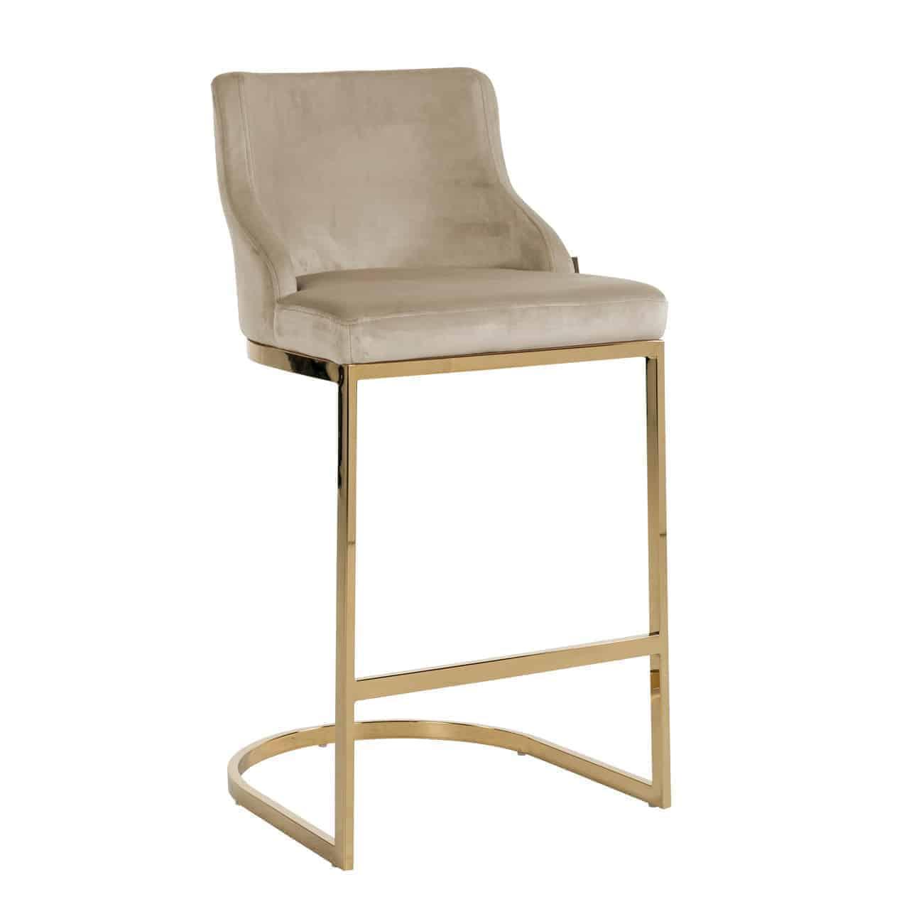 Bolton Khaki Velvet Bar Stool with Gold Stainless Steel Base by Richmond Interiors - Maison Rêves UK