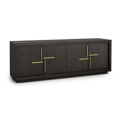 Bristol Textured Dark Oak Veneer Media Unit with Gold Handles by Berkeley Designs - Maison Rêves UK