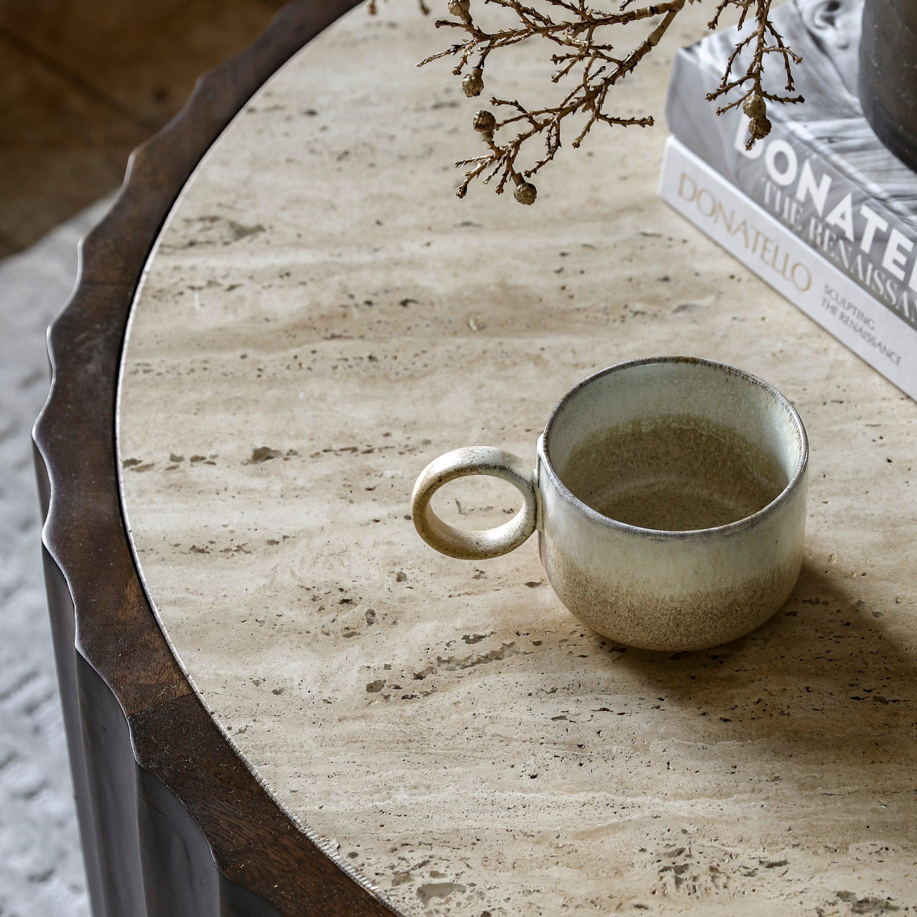 Cascata Mango Wood Coffee Table Travertine Top - Maison Rêves UK