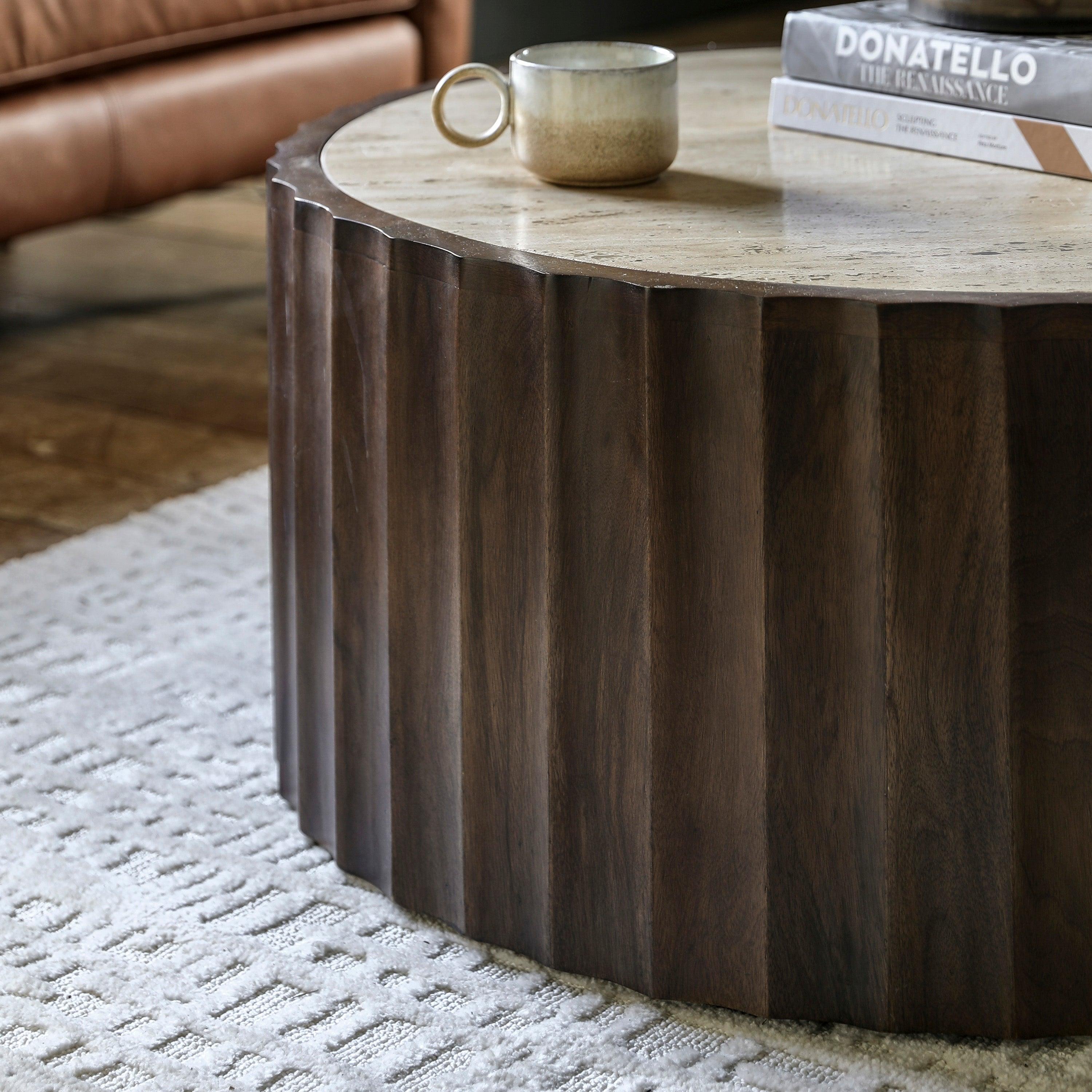 Cascata Mango Wood Coffee Table Travertine Top - Maison Rêves UK