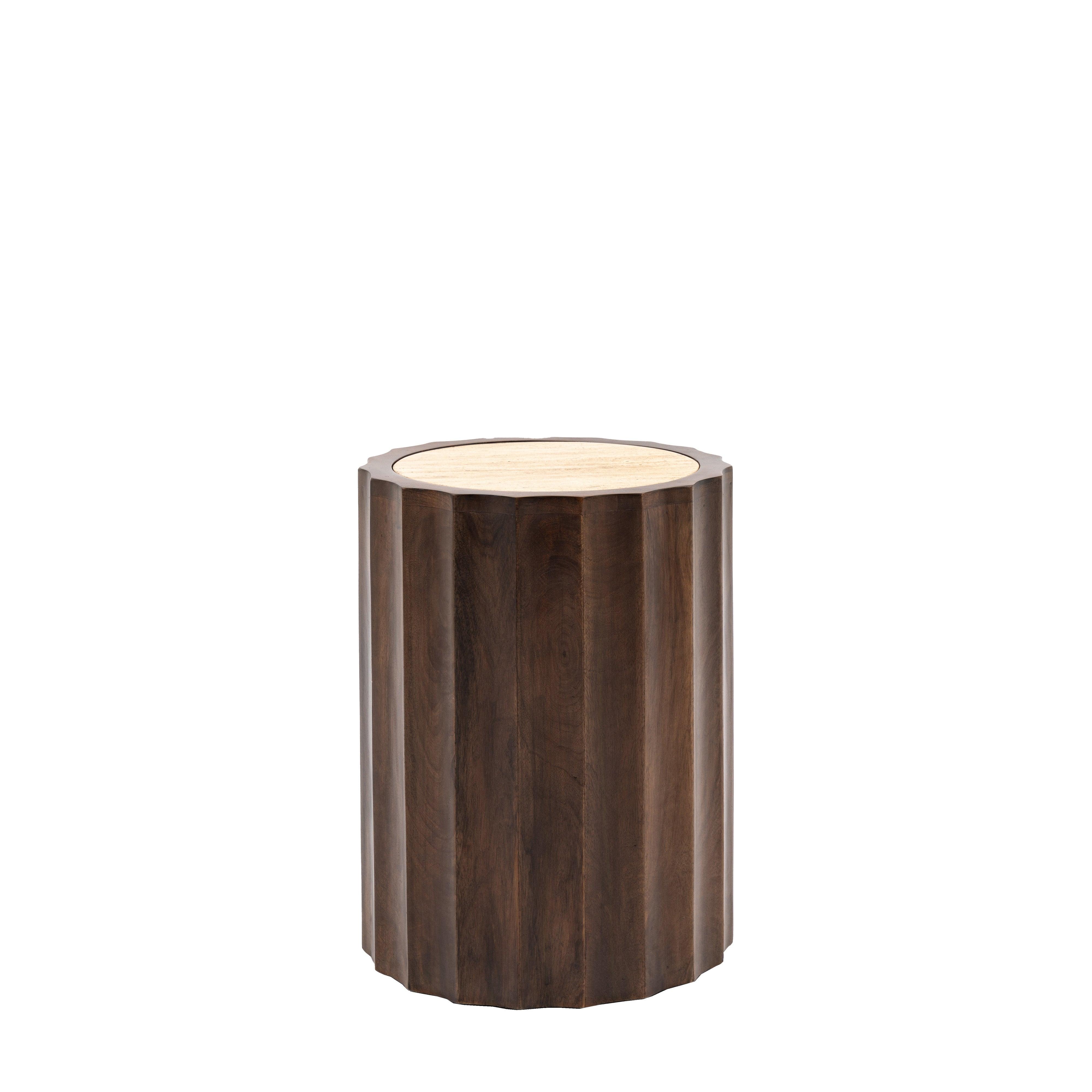 Cascata Mango Wood Side Table Travertine Top - Maison Rêves UK