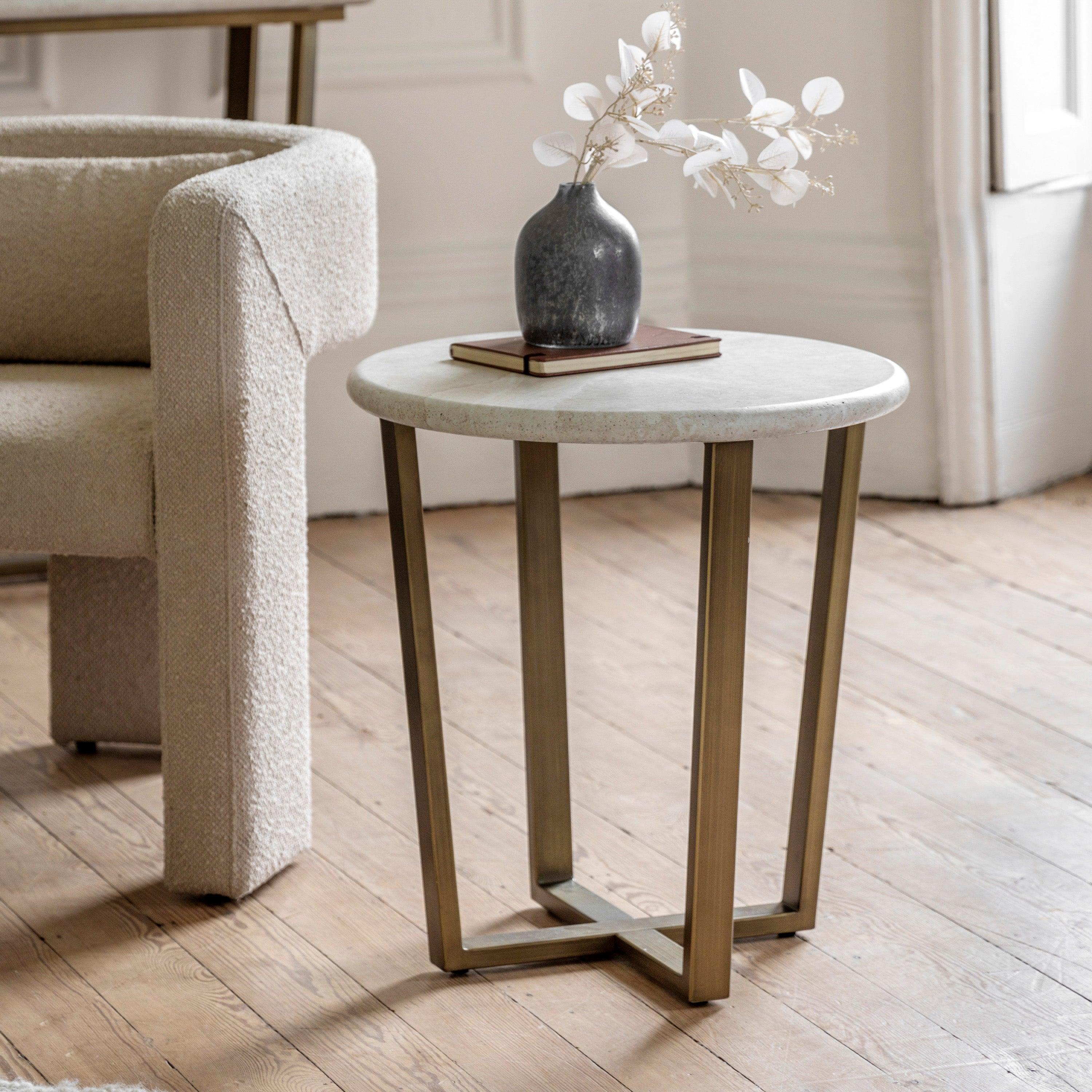 Cima Travertine Side Table - Maison Rêves UK