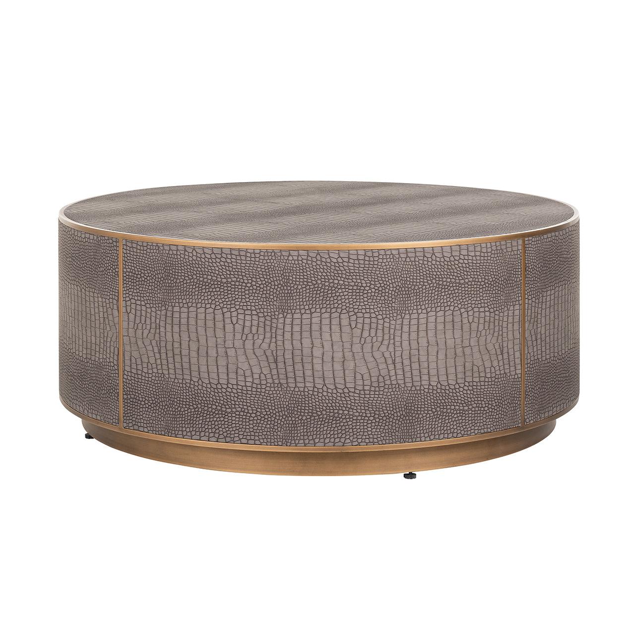 Classio Circular Leather Coffee Table with Gold Accents by Richmond Interiors - Maison Rêves UK