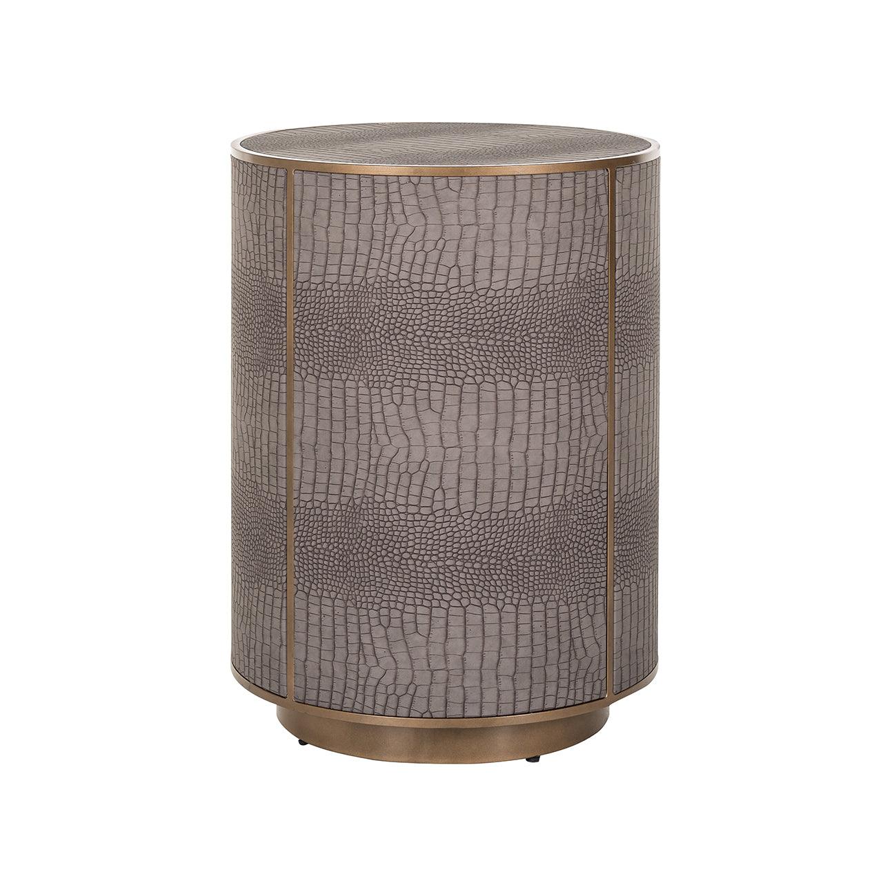 Classio Circular Leather End Table with Gold Accents by Richmond Interiors - Maison Rêves UK