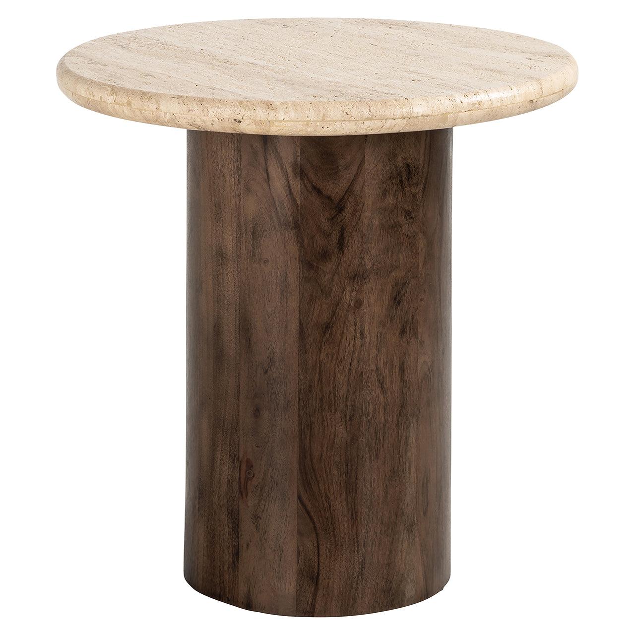 Douglas Travertine Circular Side Table with Mango Wood Base by Richmond Interiors - Maison Rêves UK