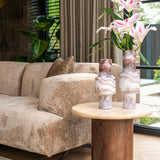 Douglas Travertine Circular Side Table with Mango Wood Base by Richmond Interiors - Maison Rêves UK