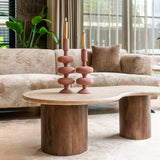 Douglas Travertine Circular Side Table with Mango Wood Base by Richmond Interiors - Maison Rêves UK