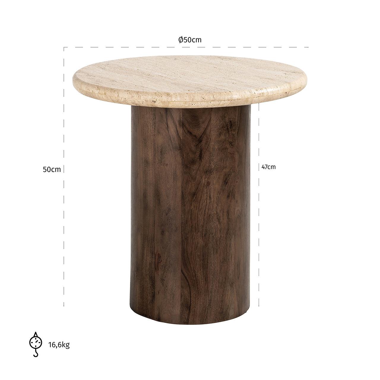 Douglas Travertine Circular Side Table with Mango Wood Base by Richmond Interiors - Maison Rêves UK