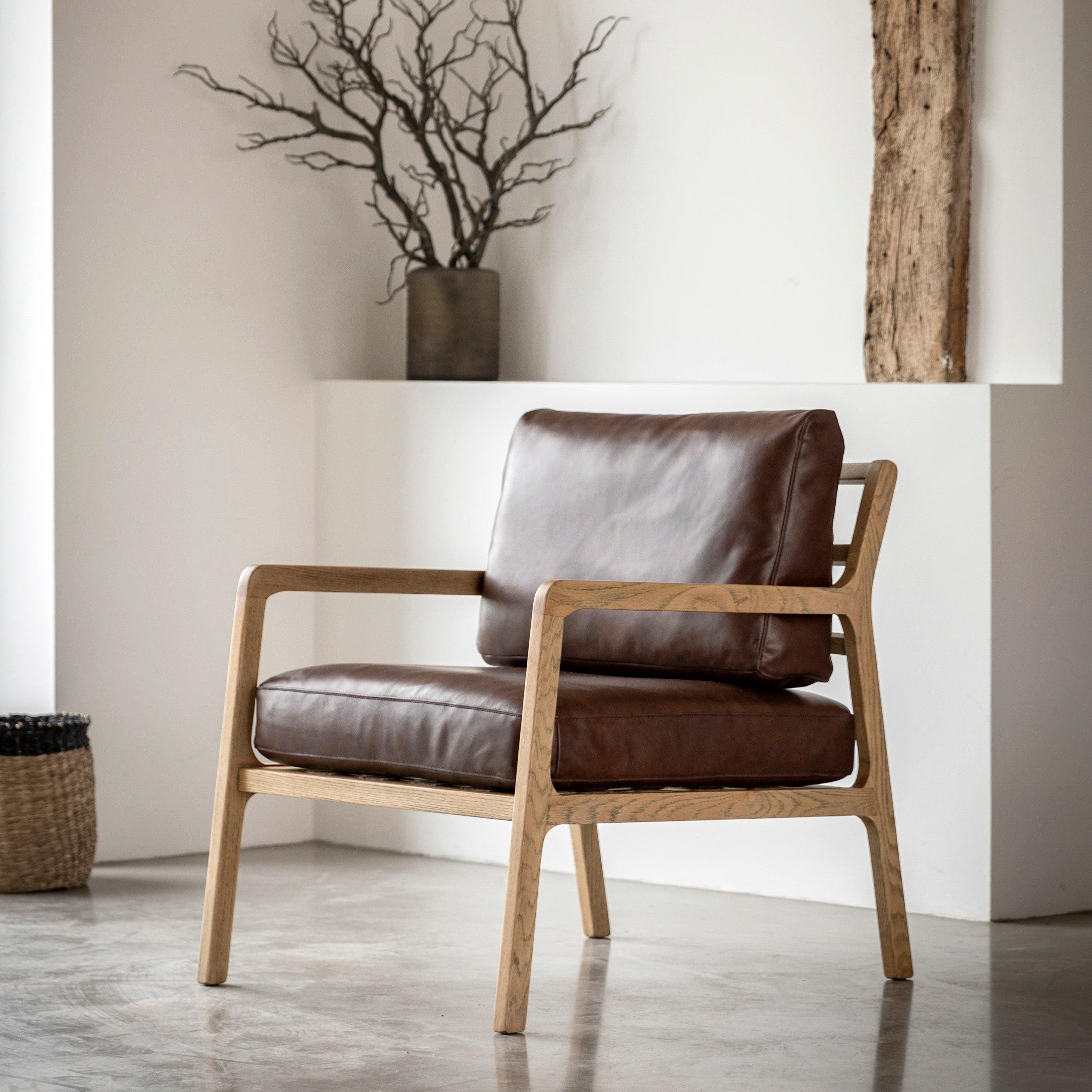 Eclipse Armchair Antique Brown Leather - Maison Rêves UK