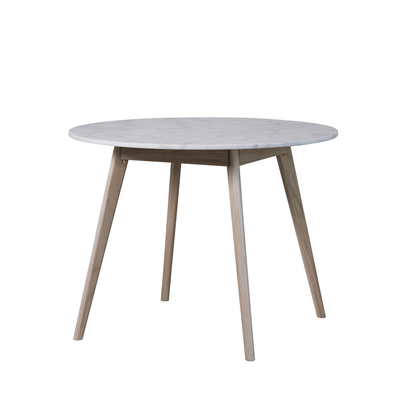 Ellie White Wash Oak Wood Circular Dining Table with White Marble Top - Maison Rêves UK