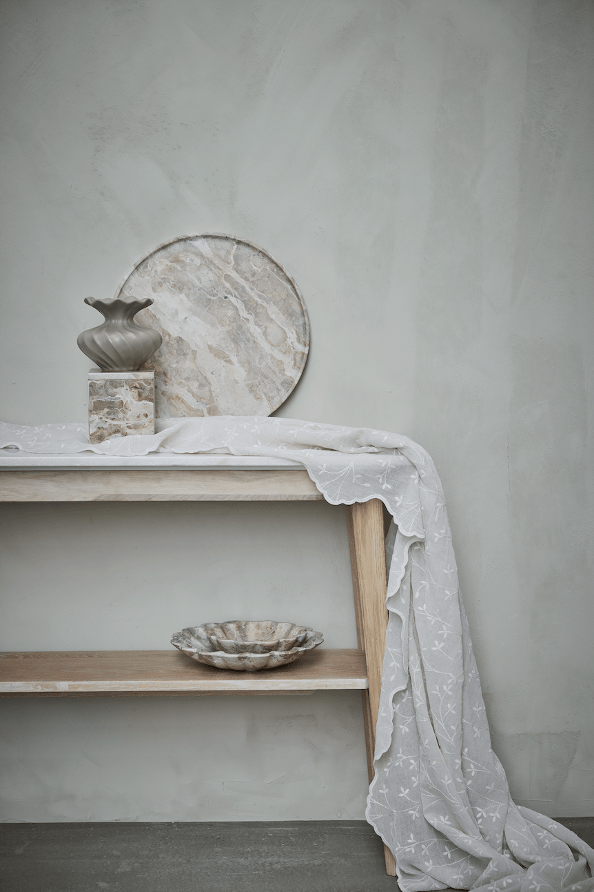 Ellie White Wash Oak Wood Console Table with White Marble Top - Maison Rêves UK