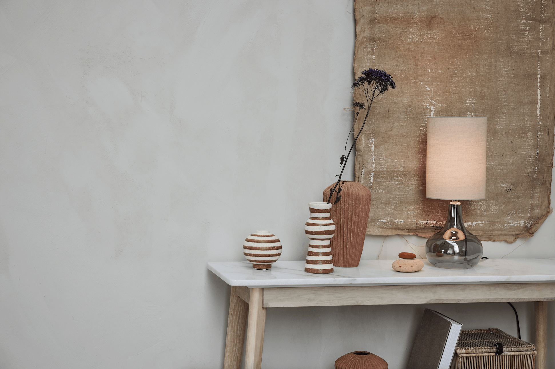 Ellie White Wash Oak Wood Console Table with White Marble Top - Maison Rêves UK