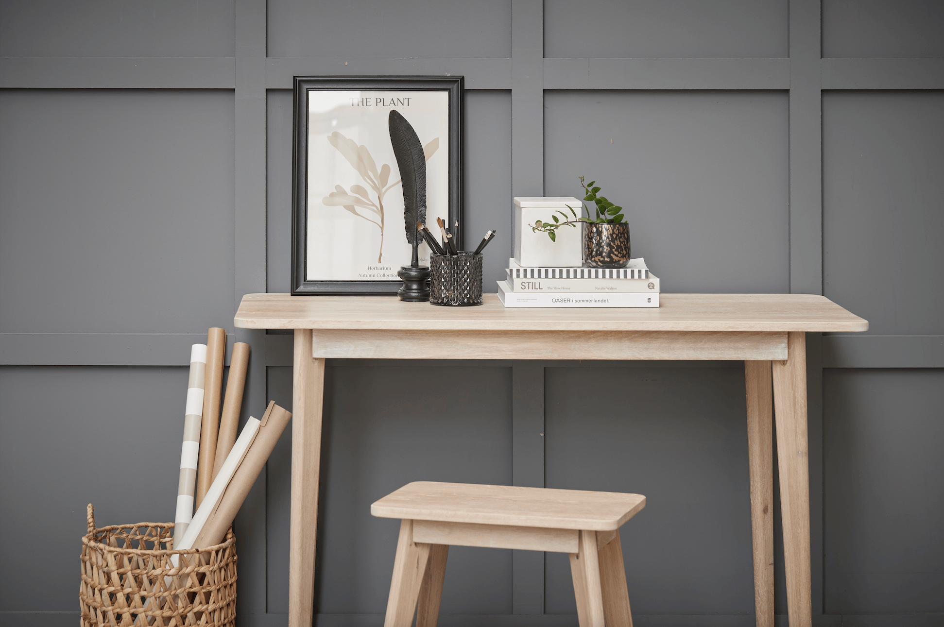 Ellie White Wash Oak Wood Desk - Maison Rêves UK