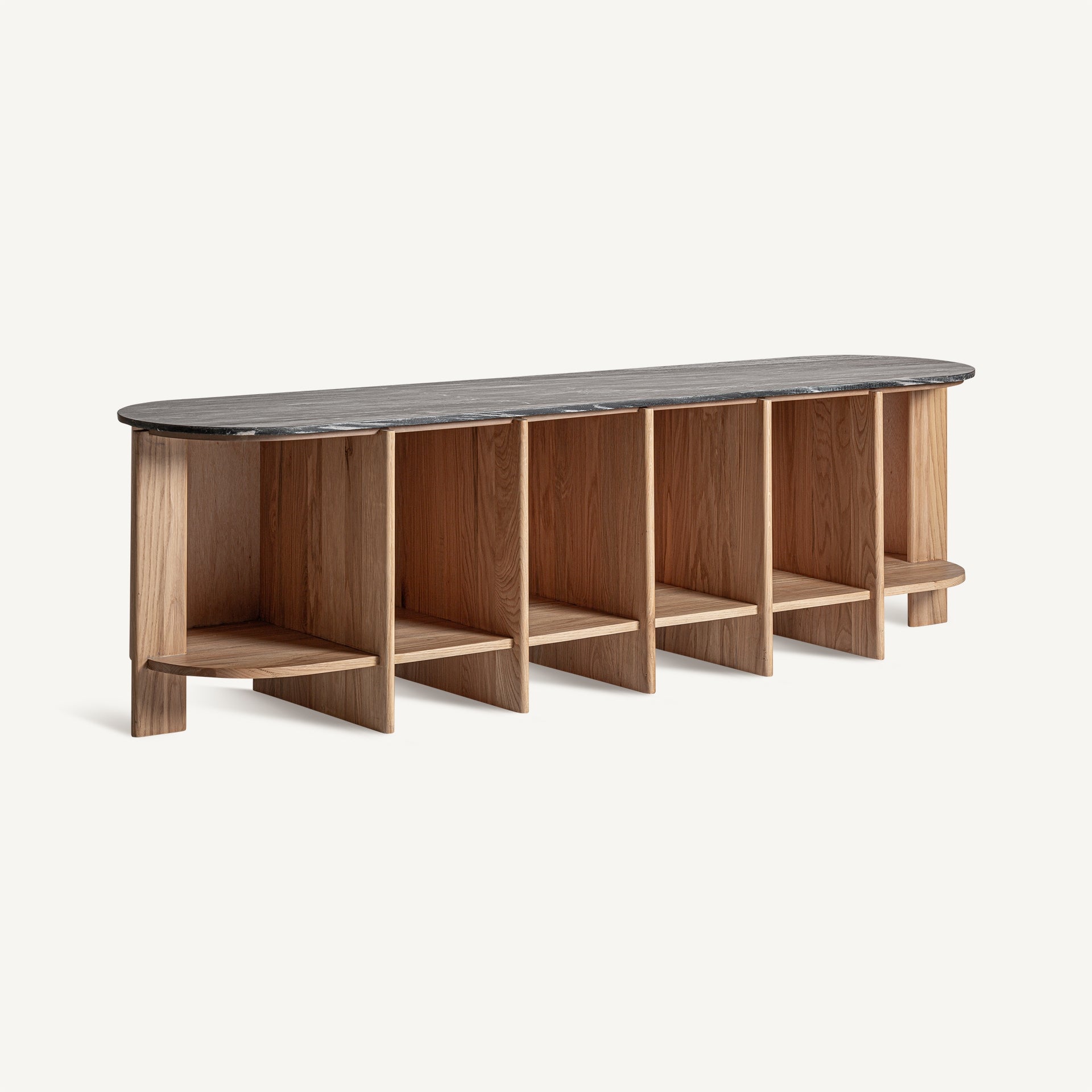 Nara Oak Wood Bookcase - 240x54x66cm - Maison Rêves UK