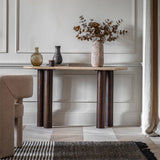 Fontana Mango Wood Console Table with Travertine Top - Maison Rêves UK