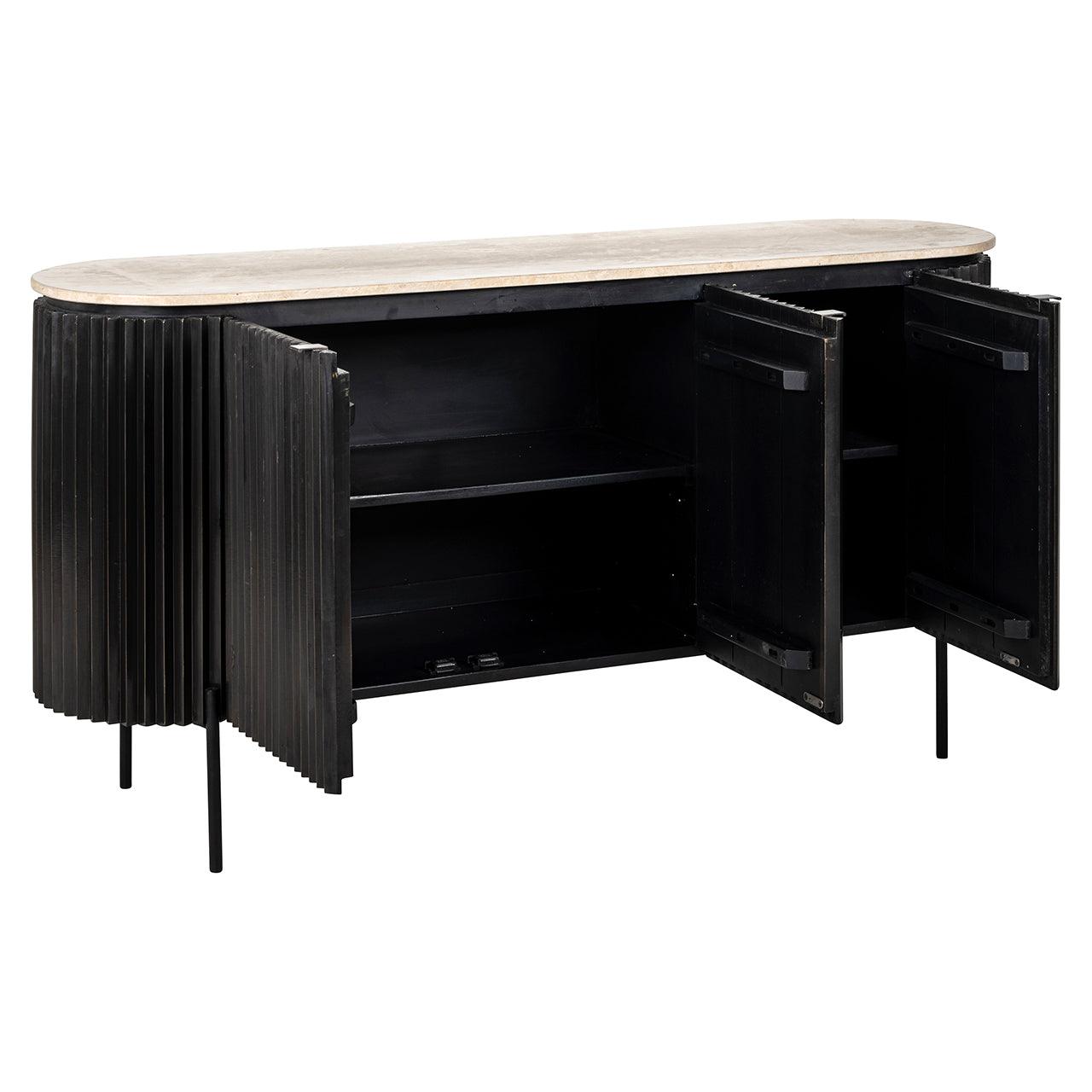 Hampton 3 Door Wood Sideboard with Travertine Top by Richmond Interiors - Maison Rêves UK