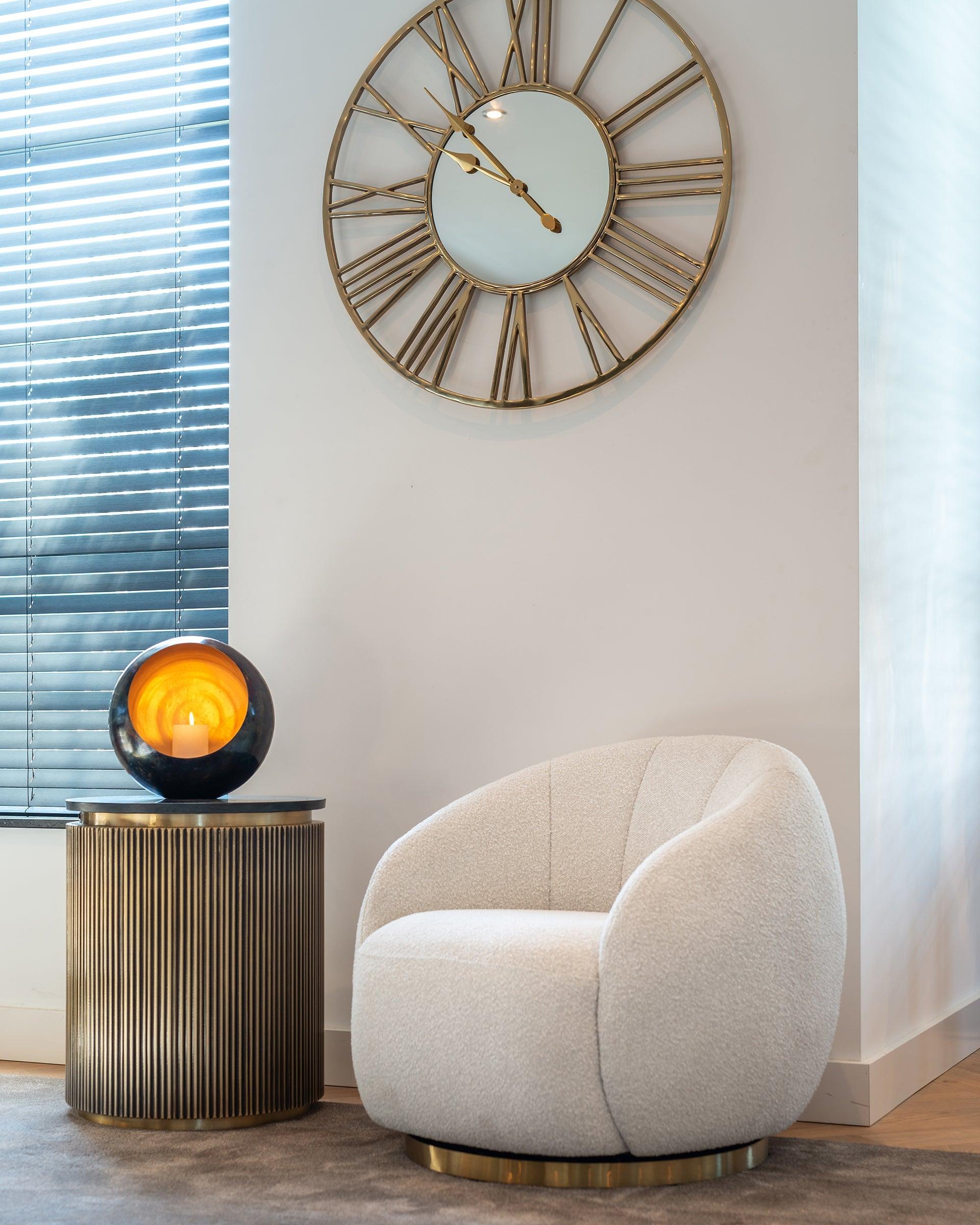 Ironville Circular Gold Side Table with Black Marble Top by Richmond Interiors - Landed Stock - Maison Rêves UK