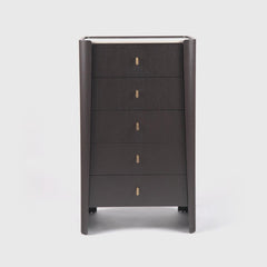 Kelly 5 Drawer Tall Espresso Oak Chest of Drawers Ceramic Marble by Eccotrading Design London - Maison Rêves UK