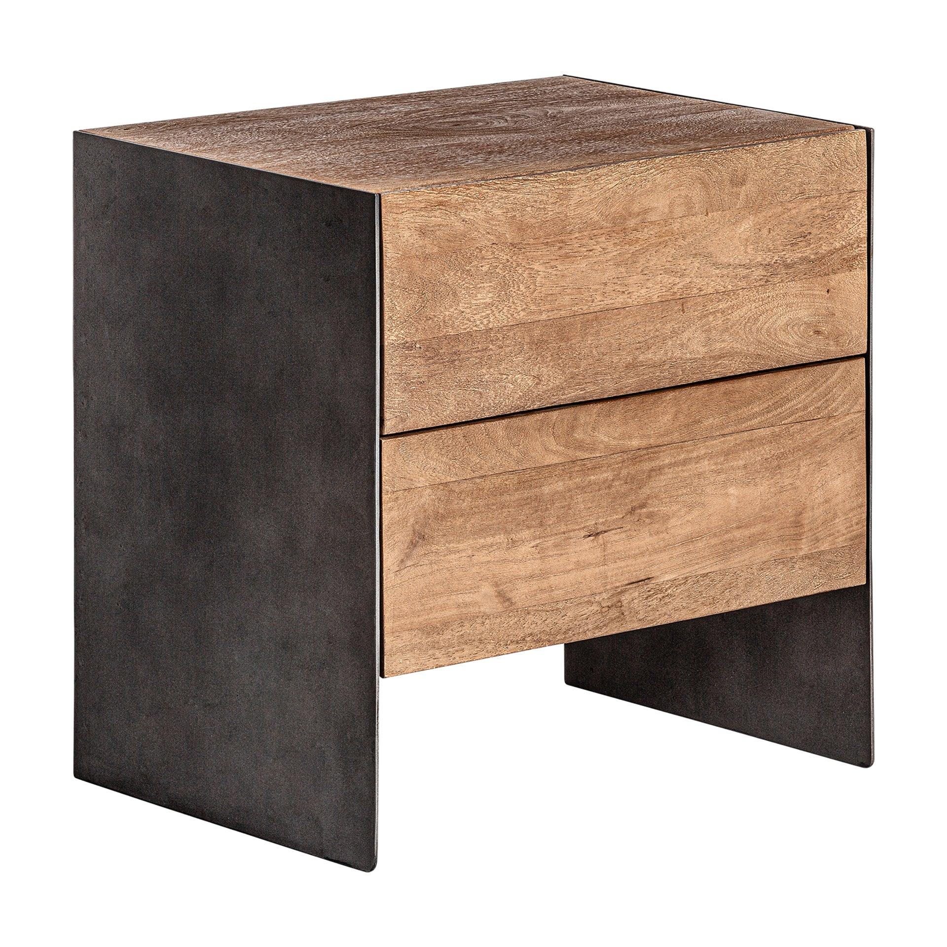 Killeany Mango Wood Bedside Table Iron Accents - Maison Rêves UK