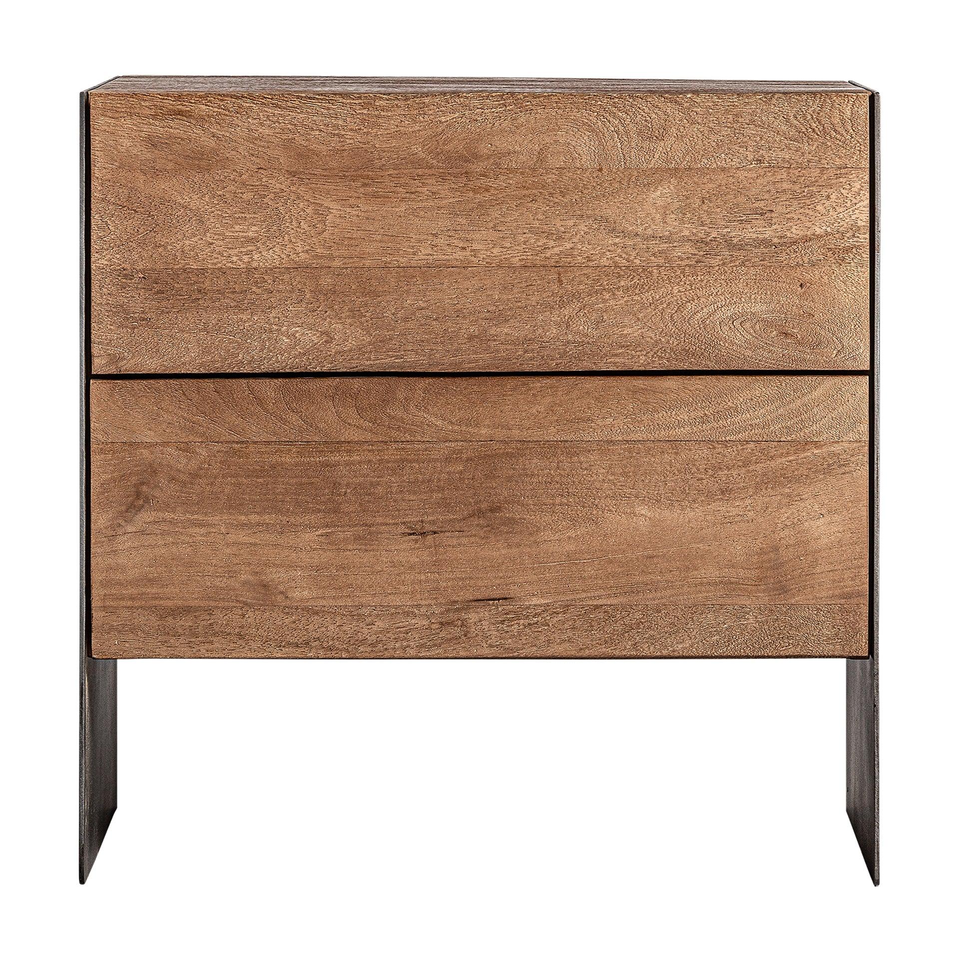 Killeany Mango Wood Bedside Table Iron Accents - Maison Rêves UK