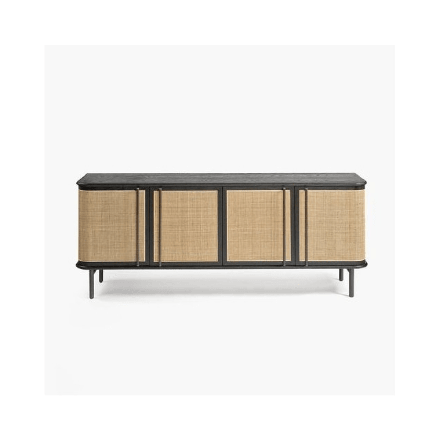 Kron Dark Oak Wood & Natural Rattan Sideboard - Maison Rêves UK