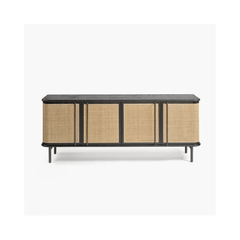 Kron Dark Oak Wood & Natural Rattan Sideboard - Maison Rêves UK