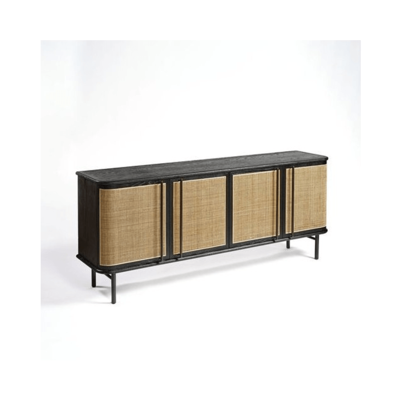 Kron Dark Oak Wood & Natural Rattan Sideboard - Maison Rêves UK