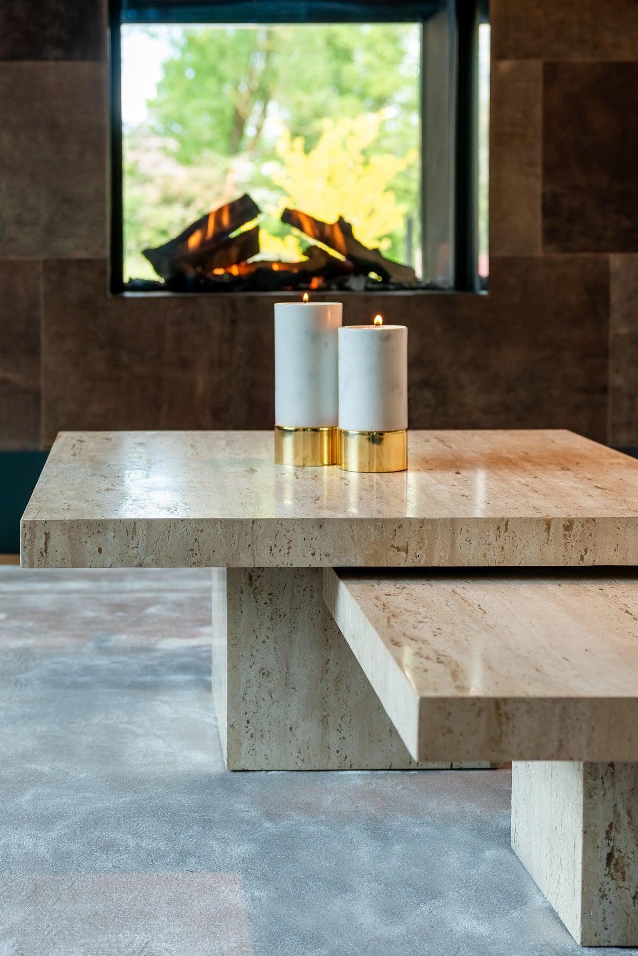 La Cantera Set of 2 Travertine Square Coffee Tables by Richmond Interiors - Maison Rêves UK