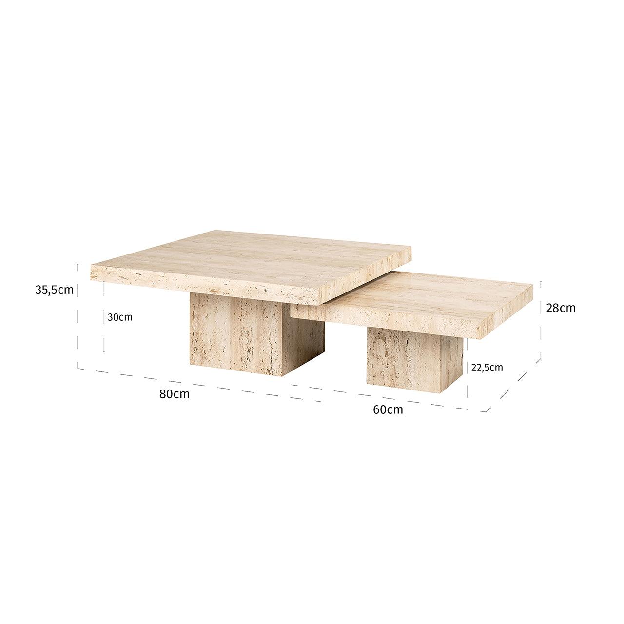 La Cantera Set of 2 Travertine Square Coffee Tables by Richmond Interiors - Maison Rêves UK