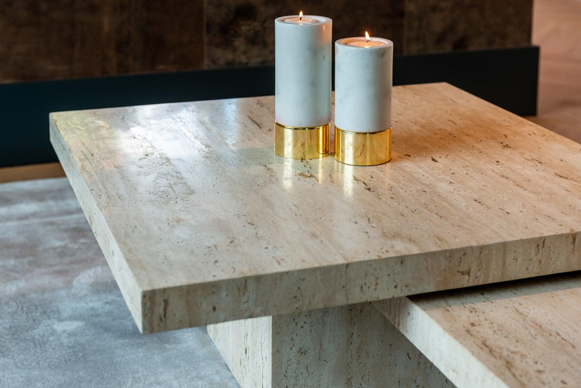 La Cantera Set of 2 Travertine Square Coffee Tables by Richmond Interiors - Maison Rêves UK