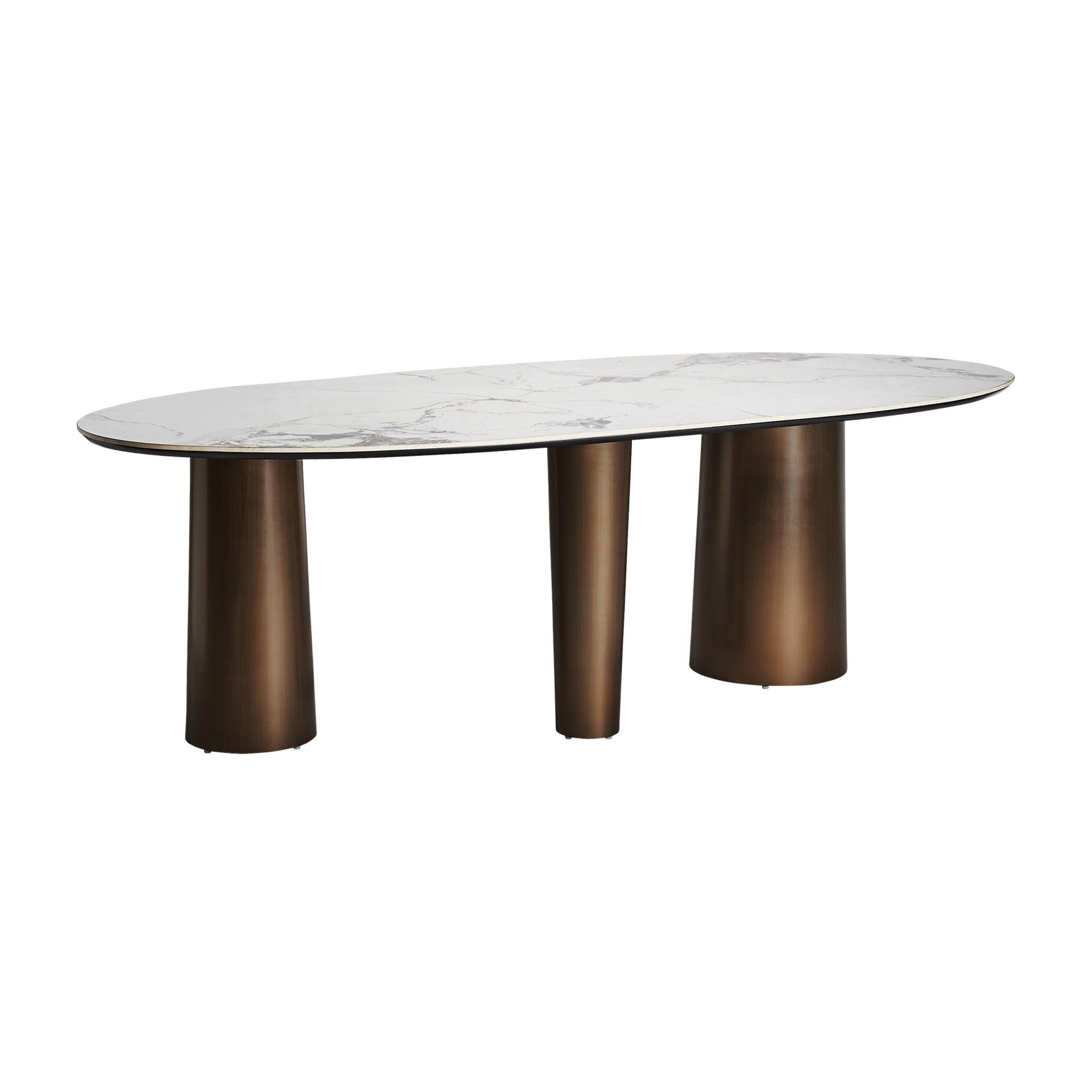 Laggan Steel Dining Table Oval Marble Top - Maison Rêves UK