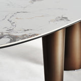 Laggan Steel Dining Table Oval Marble Top - Maison Rêves UK