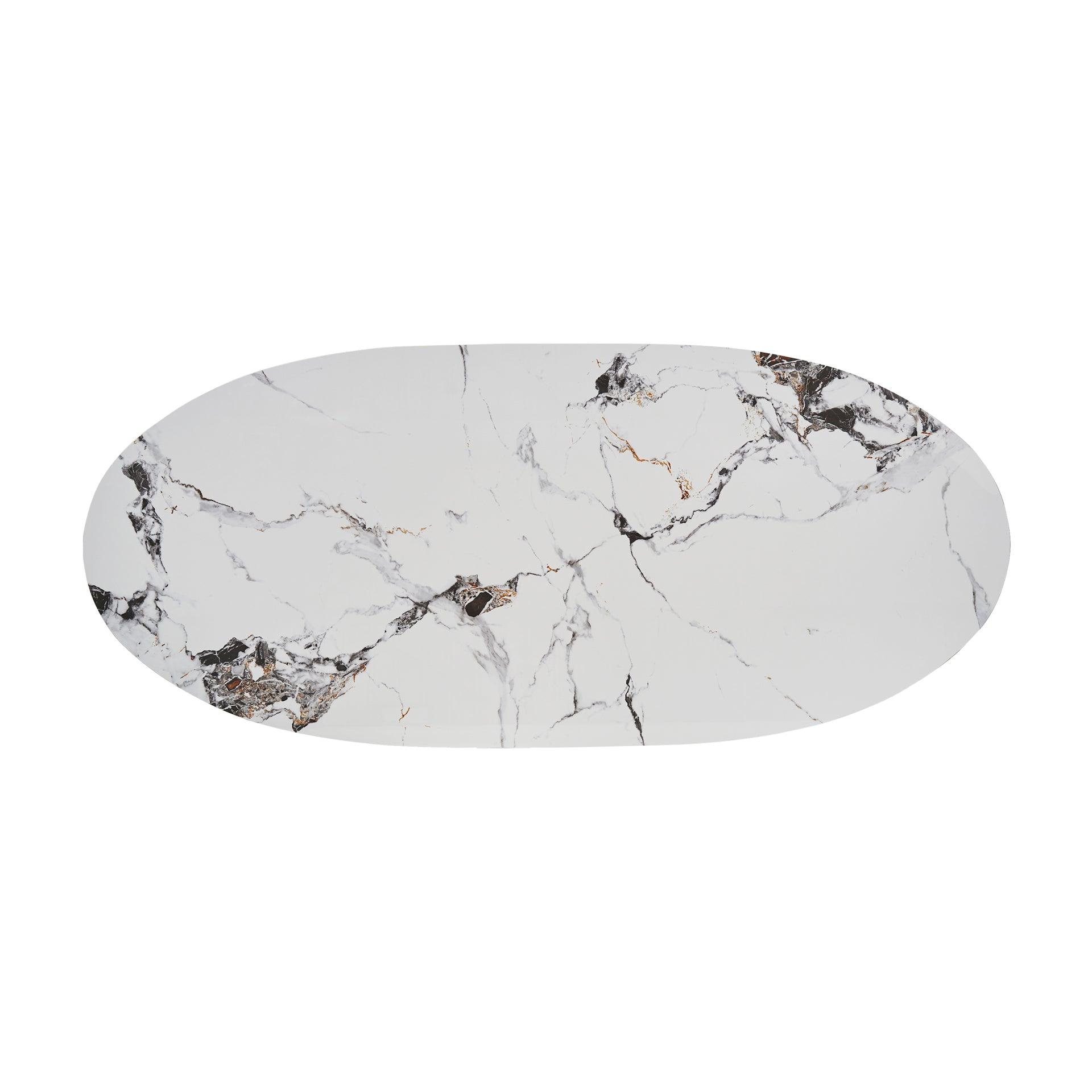 Laggan Steel Dining Table Oval Marble Top - Maison Rêves UK