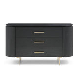 Lantine 3 Drawer Dresser - Black Oak & Brass