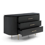 Lantine 3 Drawer Dresser - Black Oak & Brass
