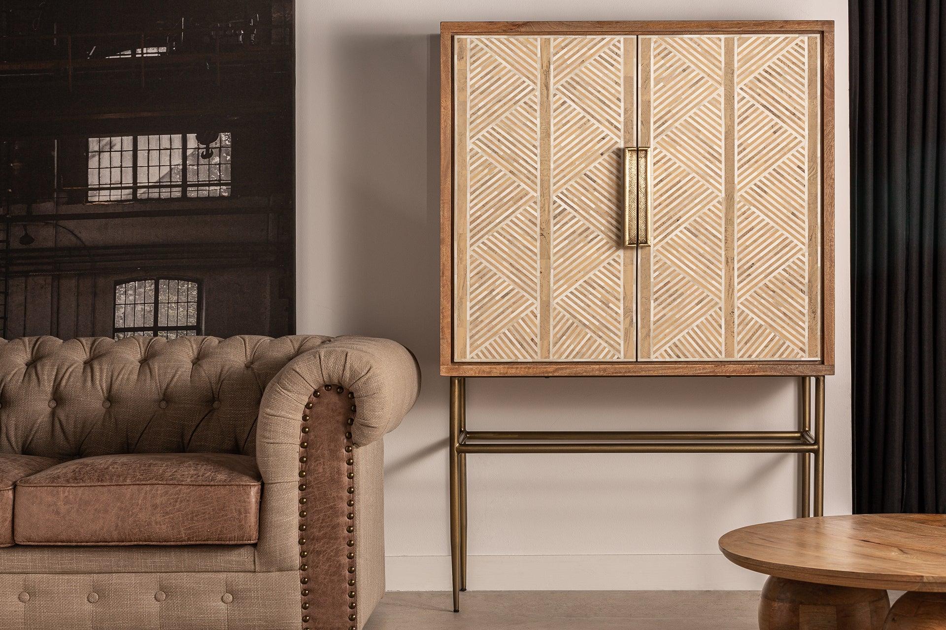 Laugna Mango Wood Cabinet Bone Inlay - Maison Rêves UK