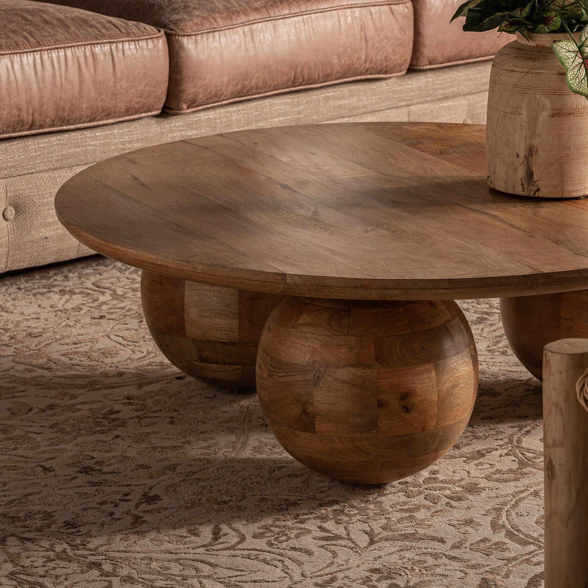 Laugna Mango Wood Circular Coffee Table - Maison Rêves UK