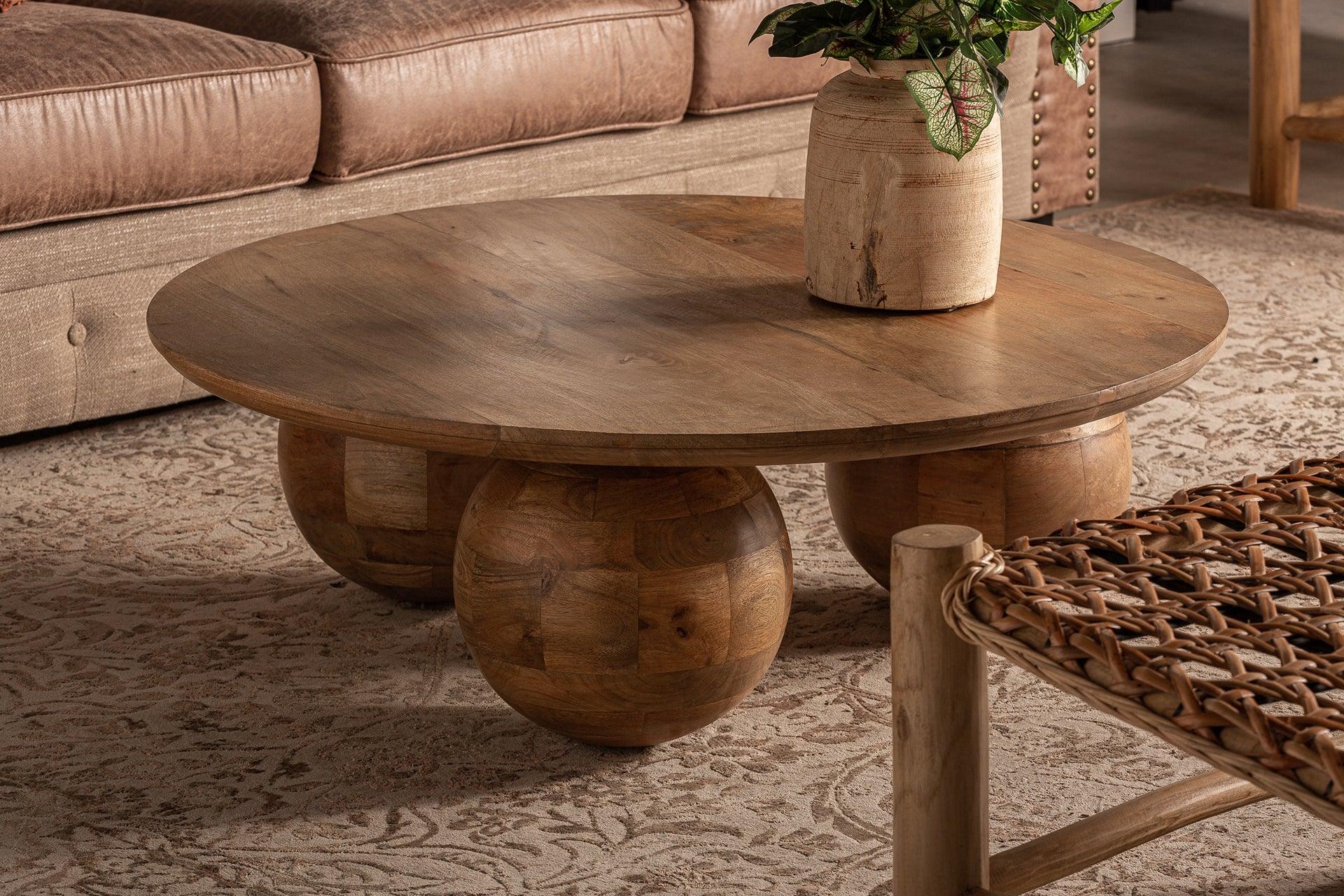 Laugna Mango Wood Circular Coffee Table - Maison Rêves UK