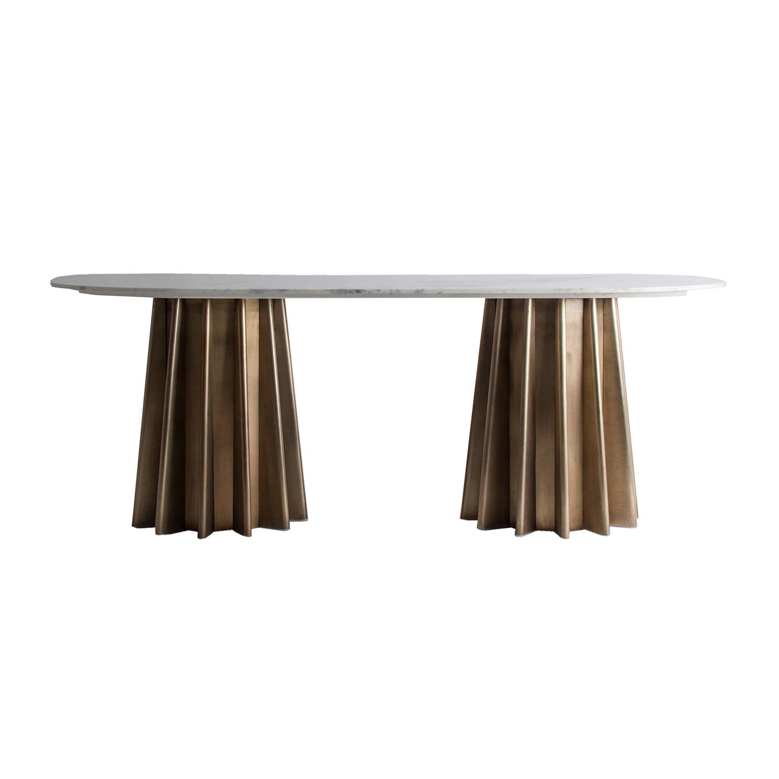 Lezey Oval Dining Table White Marble Top - Maison Rêves UK