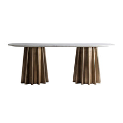 Lezey Oval Dining Table White Marble Top - Maison Rêves UK