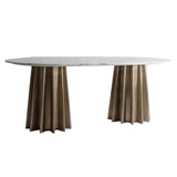 Lezey Oval Dining Table White Marble Top - Maison Rêves UK