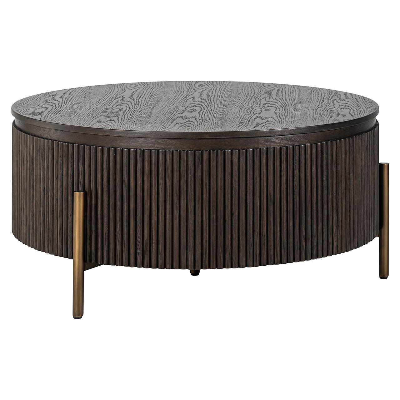 Luxor Brown Wood Circular Coffee Table with Brushed Gold legs by Richmond Interiors - Maison Rêves UK