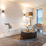 Luxor Brown Wood Circular Coffee Table with Brushed Gold legs by Richmond Interiors - Maison Rêves UK