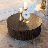 Luxor Brown Wood Circular Coffee Table with Brushed Gold legs by Richmond Interiors - Maison Rêves UK