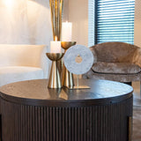 Luxor Brown Wood Circular Coffee Table with Brushed Gold legs by Richmond Interiors - Maison Rêves UK